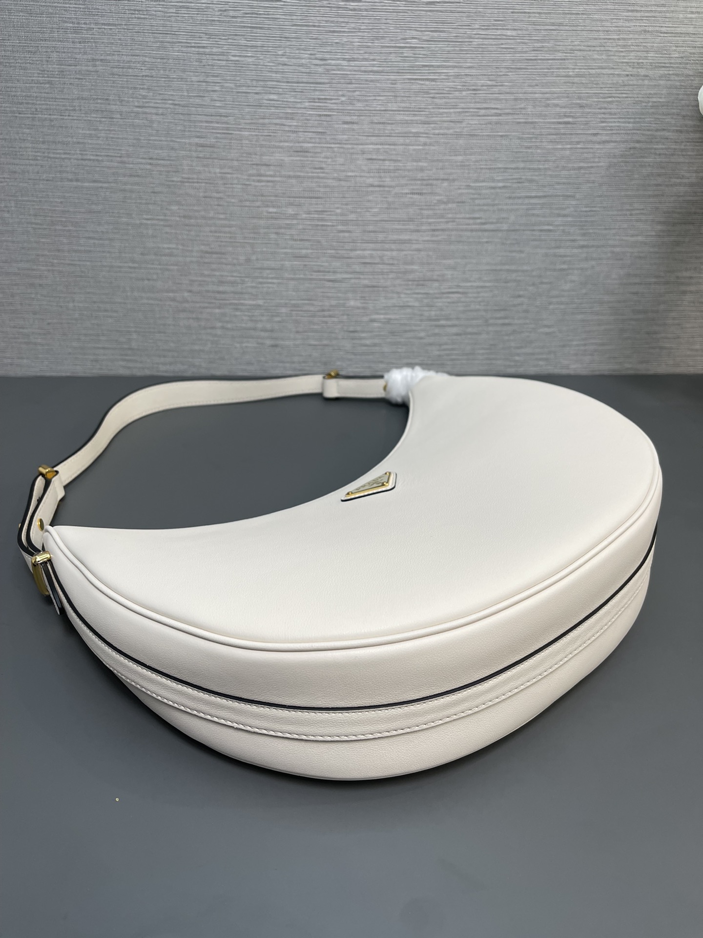 Prada Large Classic Hobo Arque Leather Shoulder Bag White 1BC212